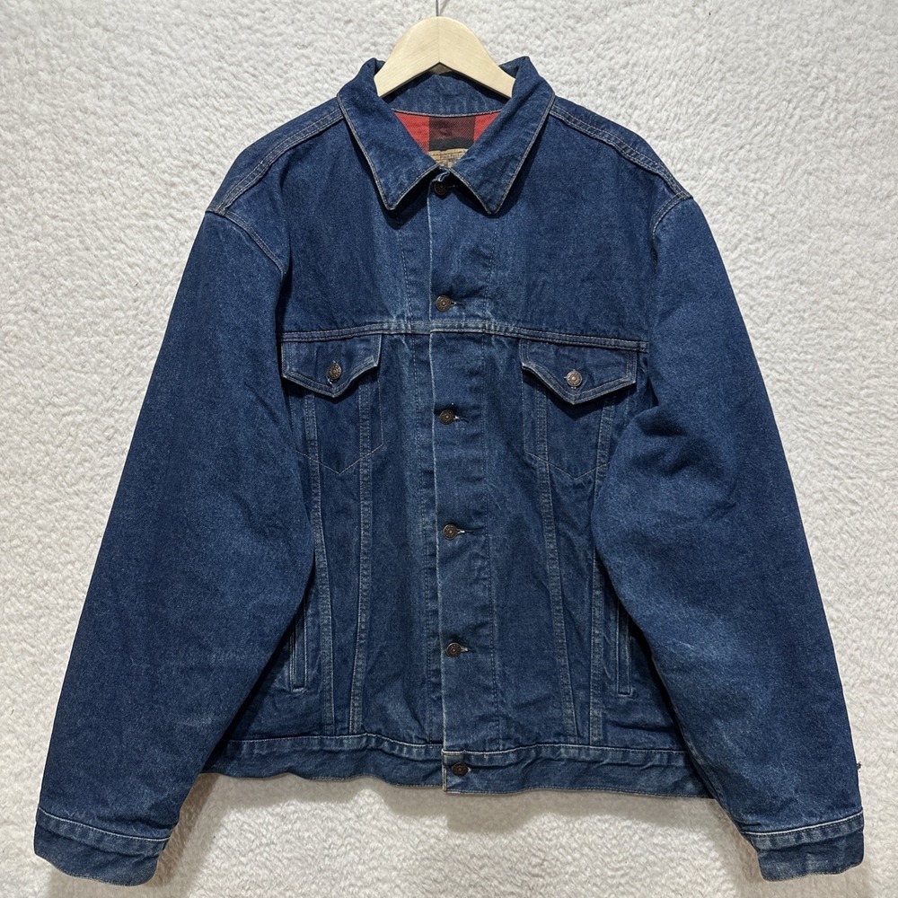 Vintage‎ Plain Pockets Men's Blue Denim Button Flap Chest Pockets Jean Jacket